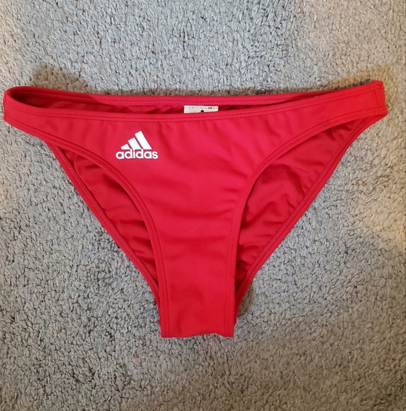 💚5/$25 Adidas Red Bikini Bottoms Sport Athletic Swim Brach Volley Ball Track - Picture 1 of 4